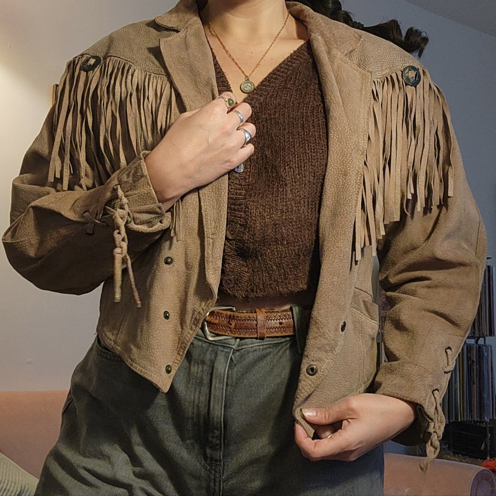 Women's Suede Leather Fringe Western Jacket - Size Medium